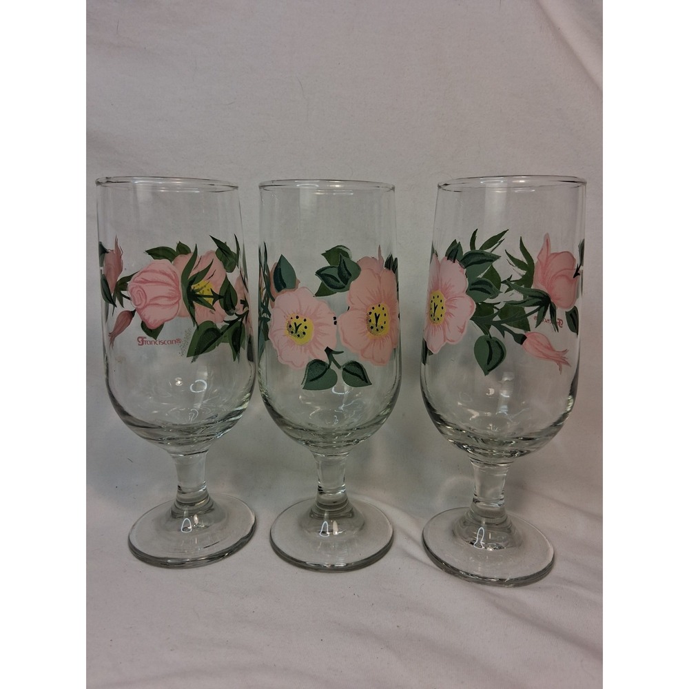 Franciscan Desert Rose  Iced Tea  / Water / Wine 7 1/4"  Glasses Goblets (3)